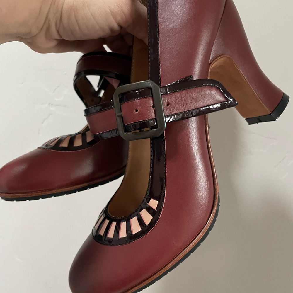 Fluevog Miracles Resurrection Buckled Mary Jane Heel Burgundy Size 9
